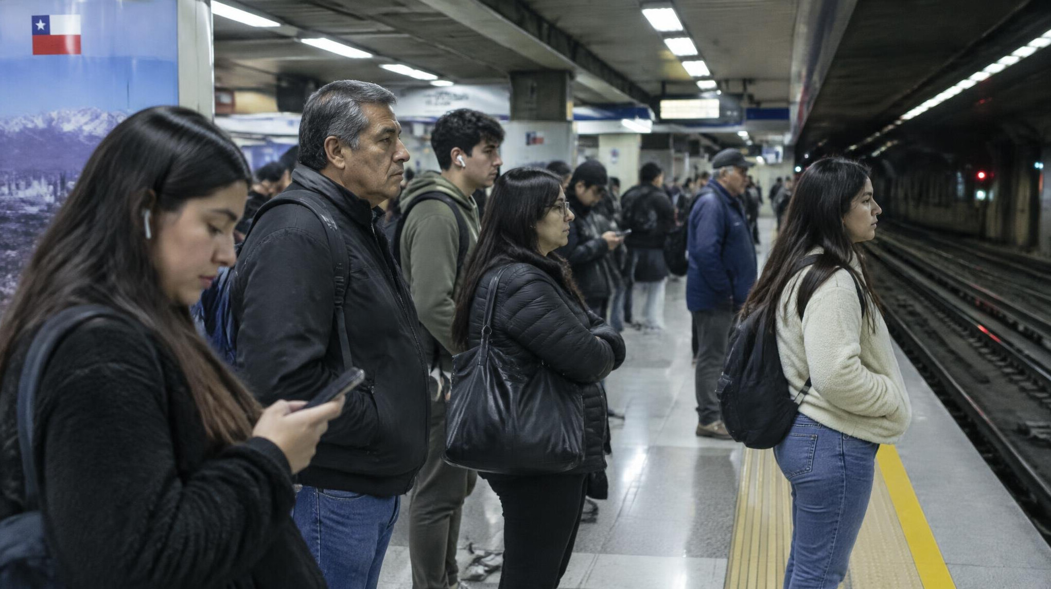 Passengers waiting on a public transit platform in the city