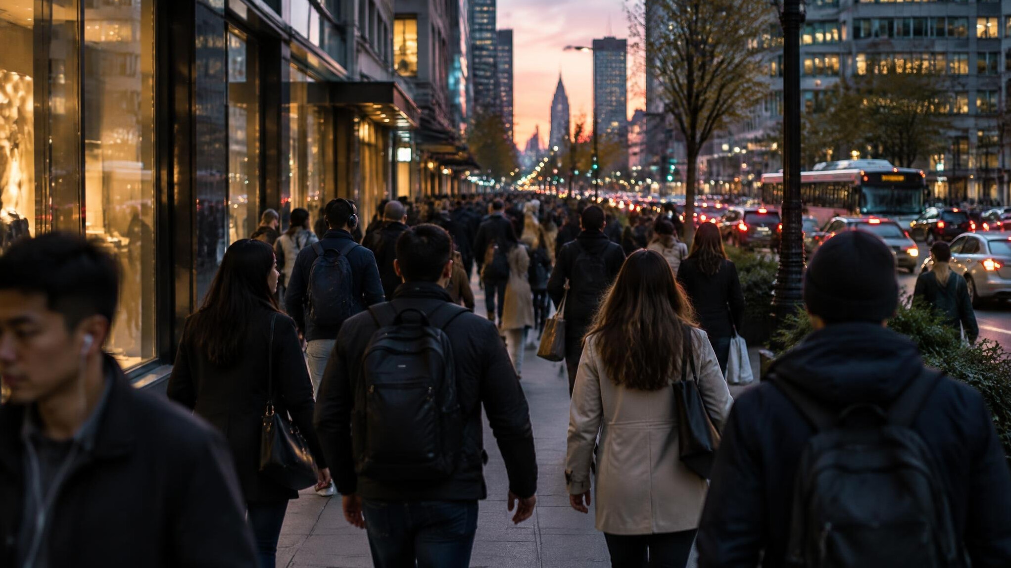 crowded city street people walking