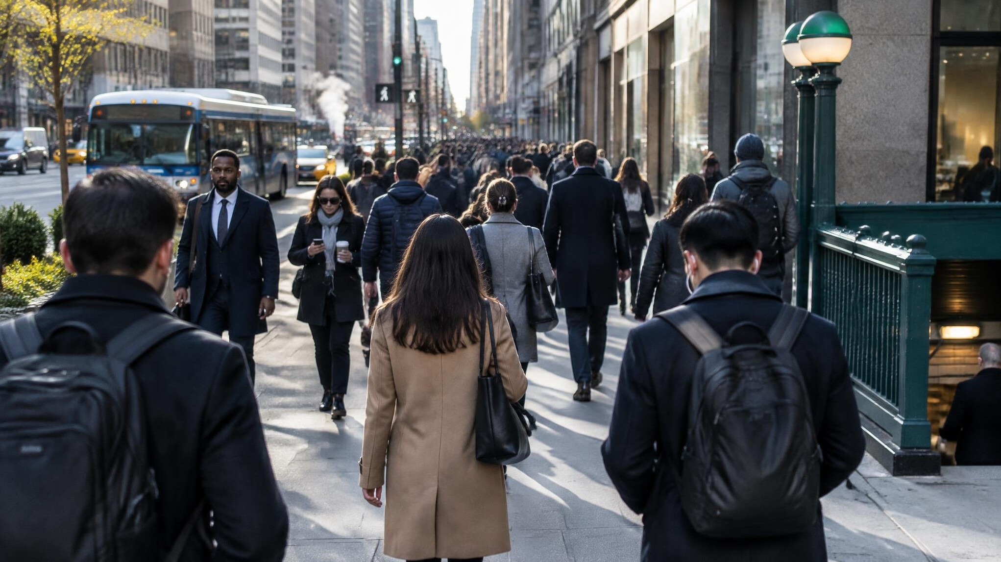 crowded city street morning