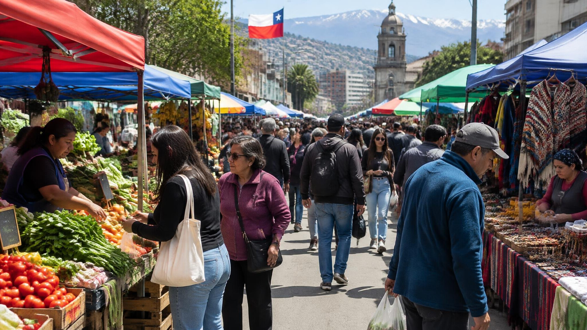 Crowded outdoor market street filled with vendors and shoppers