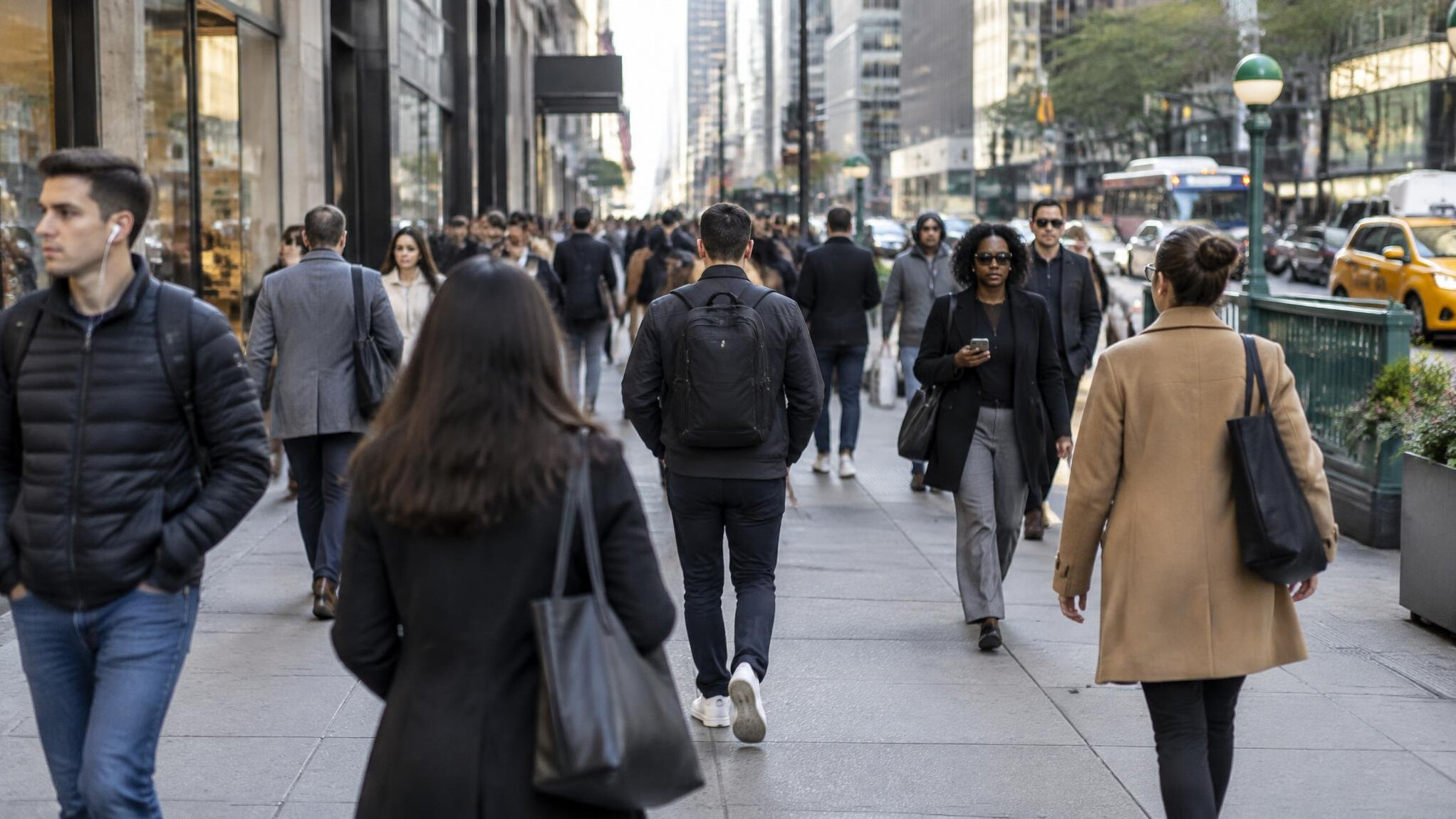 people walking busy city street